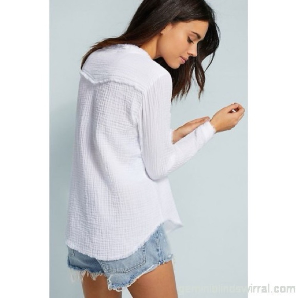 FREE PEOPLE White Cotton Gauze Textured Blouse Boho Top